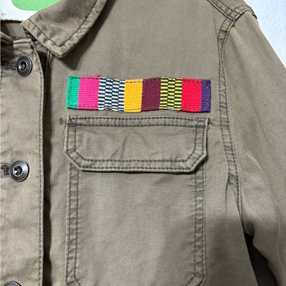 Anthropologie Military Style Olive Jacket with Peplum Hem, Beaded, Cotton/Linen - Picture 5 of 15